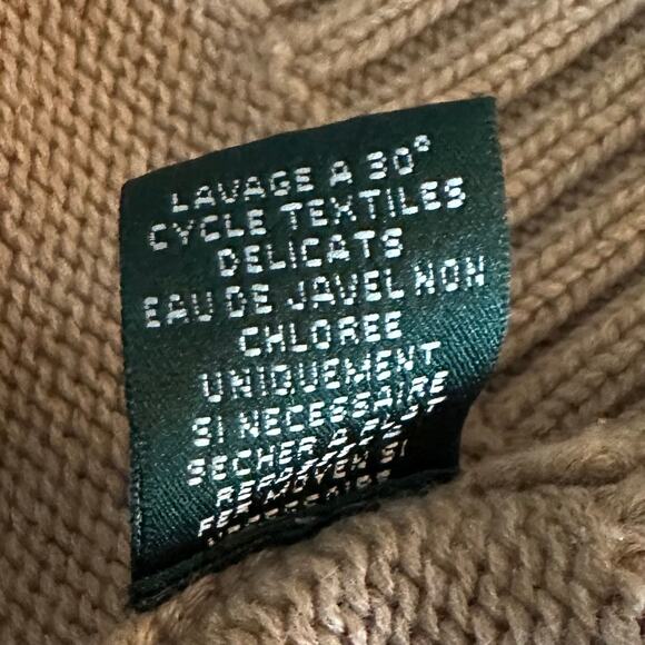 Lauren Ralph Lauren Vintage Fisherman Sweater 90s Y2K Brown Knit Button Shawl 2X - Picture 9 of 11